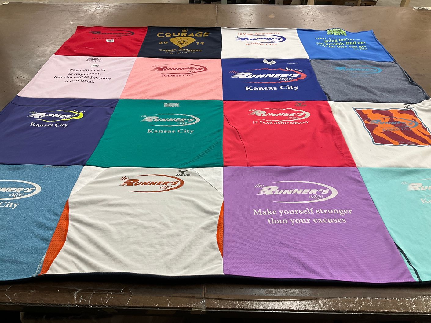 T-shirt quilt with running, sports themes by Annette from KS