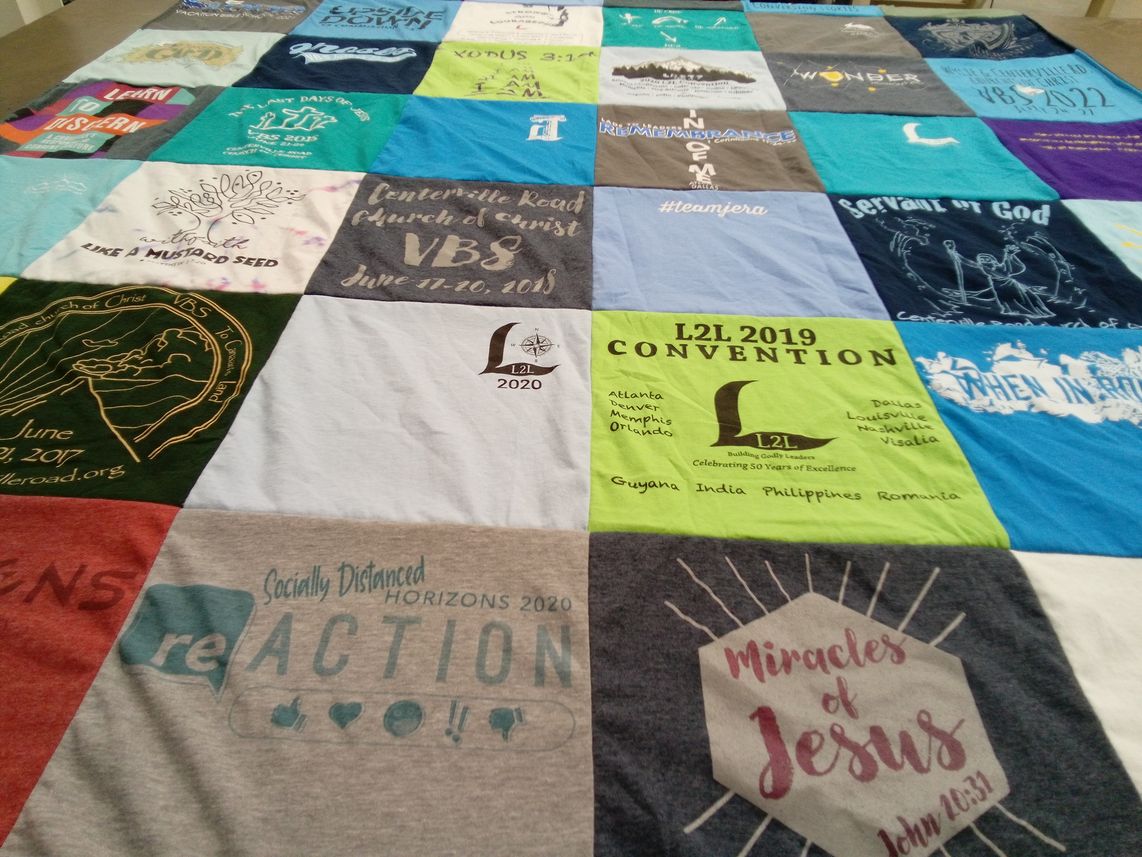 T-shirt quilt with christianity, community service themes by Llewelyn from TX