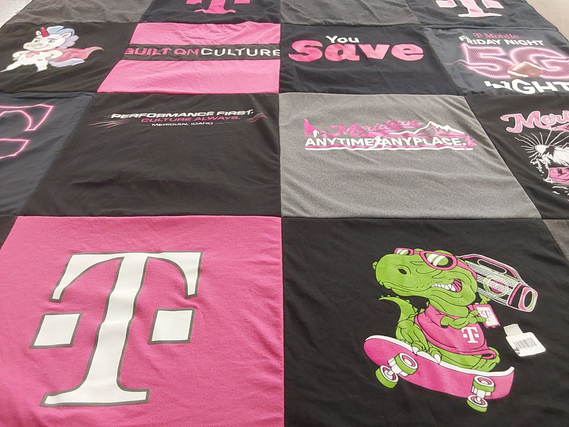 T-shirt quilt with technology, communication themes by Peggy from ID