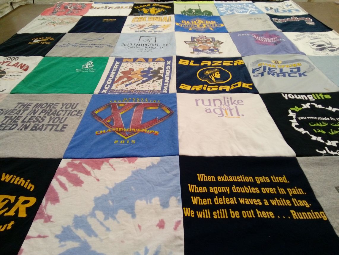 T-shirt quilt with running, track themes by Jaime from MD