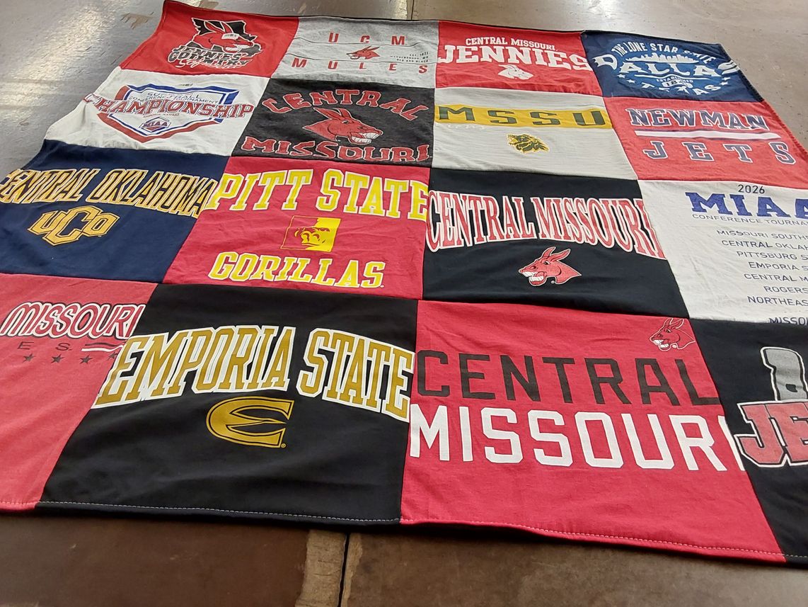T-shirt quilt featuring central missouri jennies, pitt state gorillas by Neal from IA
