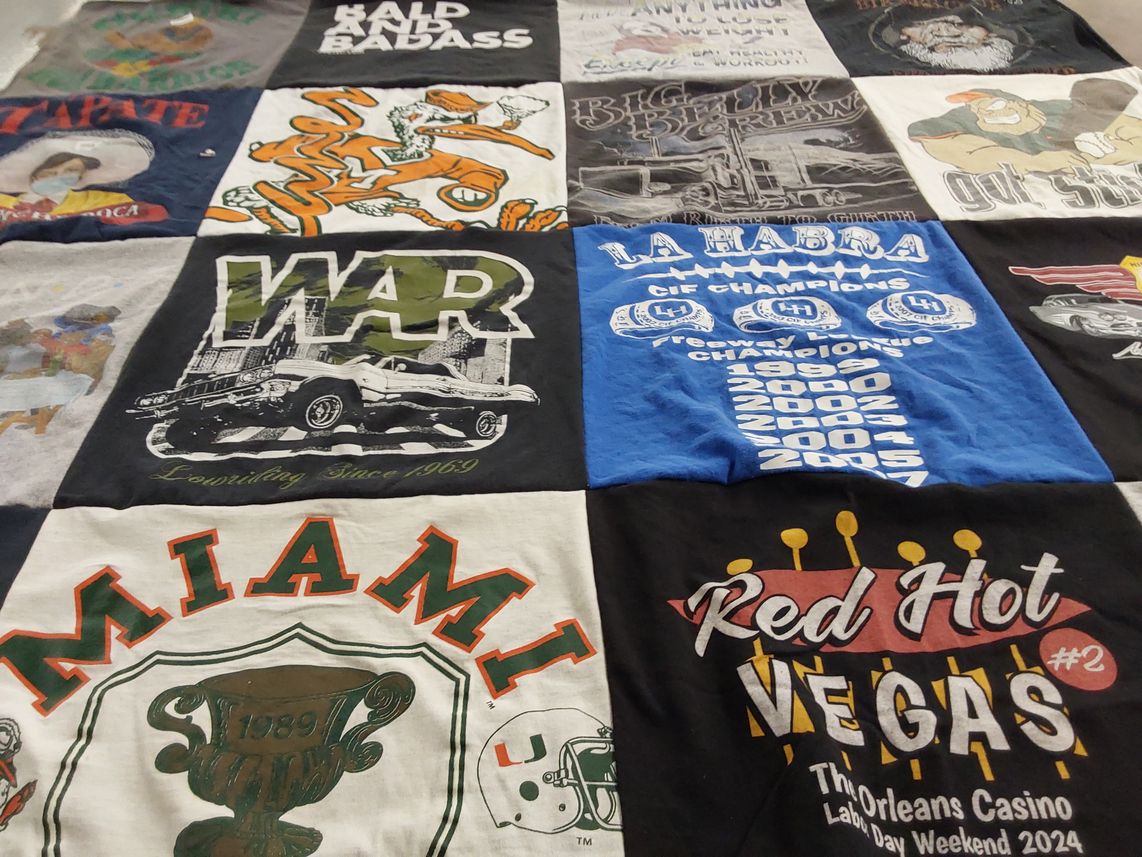T-shirt quilt from miami university, la habra high school by Christine from CA