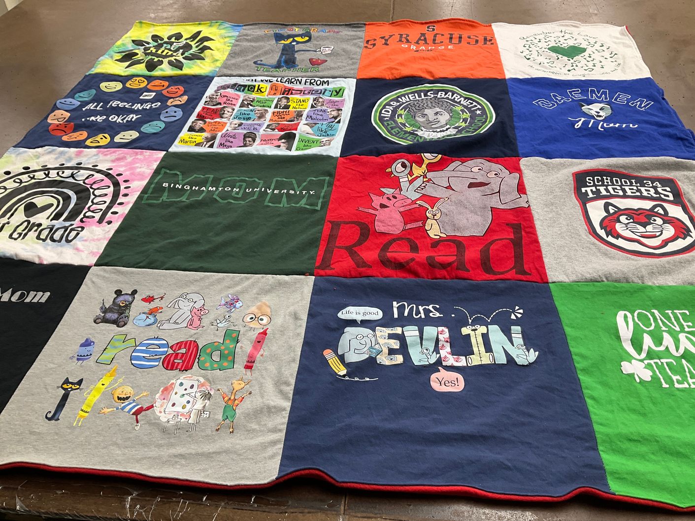 T-shirt quilt featuring school 34 tigers by Christine from NY