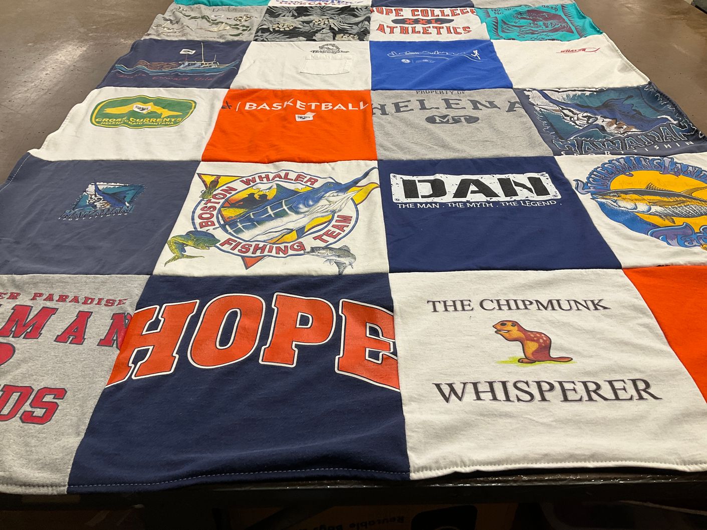 T-shirt quilt featuring boston whaler fishing team by Jeanne from MI