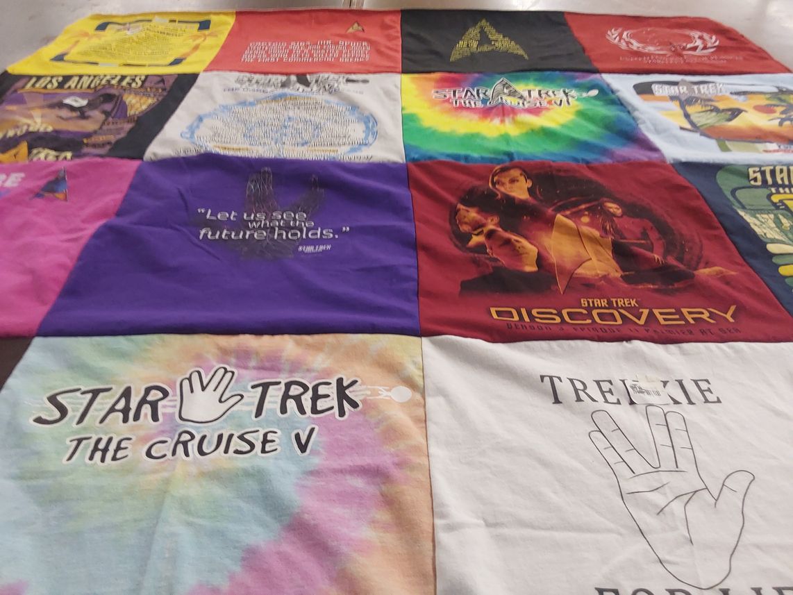 T-shirt quilt with star trek themes by Barbara from NJ