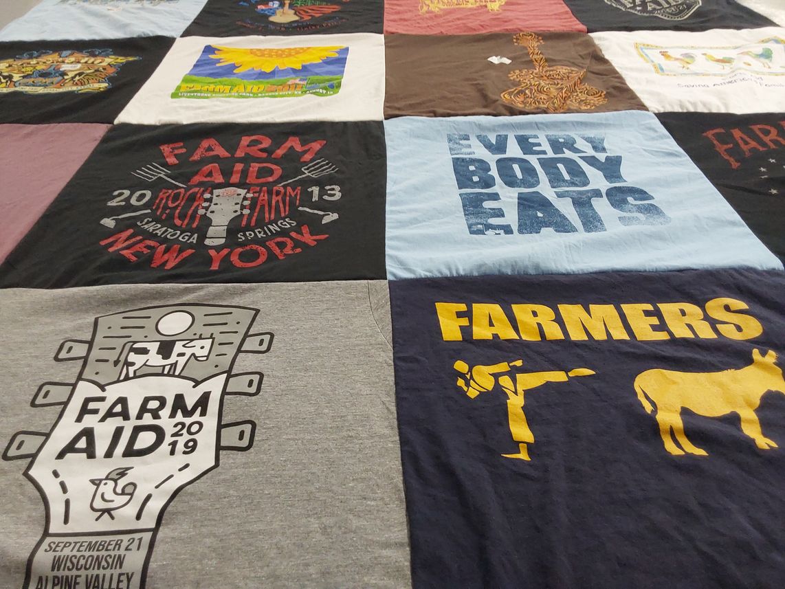 T-shirt quilt with farming, music themes by Rick from RI