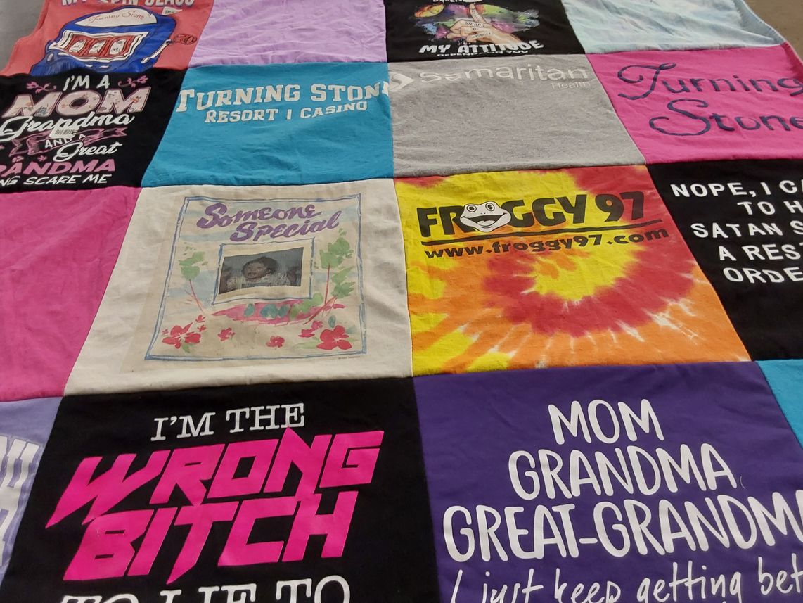 T-shirt quilt with family, humor themes by Autumn from NY