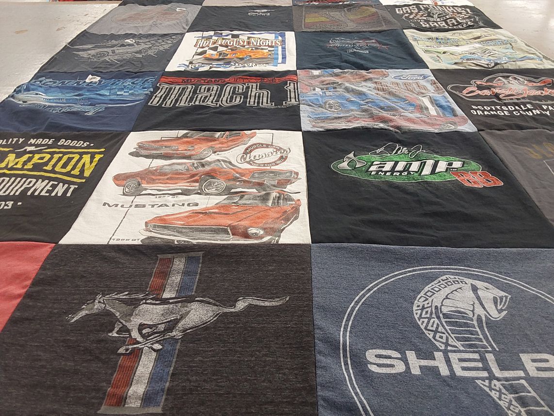 T-shirt quilt with cars, racing themes by DeAnna from NV