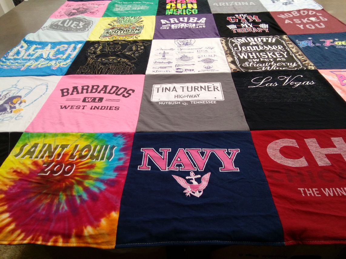T-shirt quilt with travel, music themes by Robert from TN