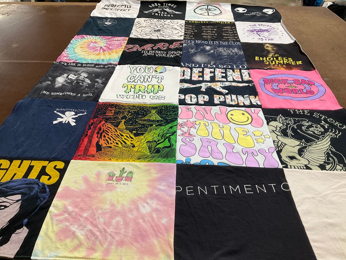 T-shirt quilt with music, pop punk themes by Louis from NY