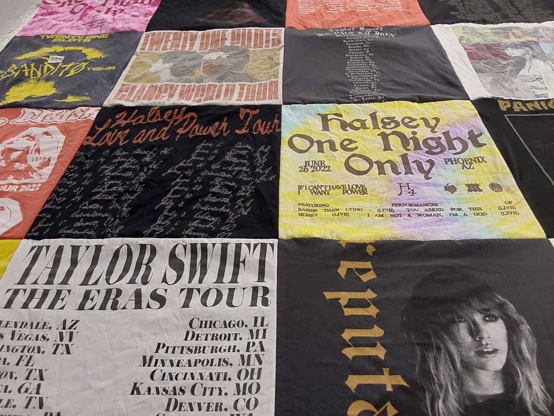 T-shirt quilt with music, concerts themes by Jacob from AZ