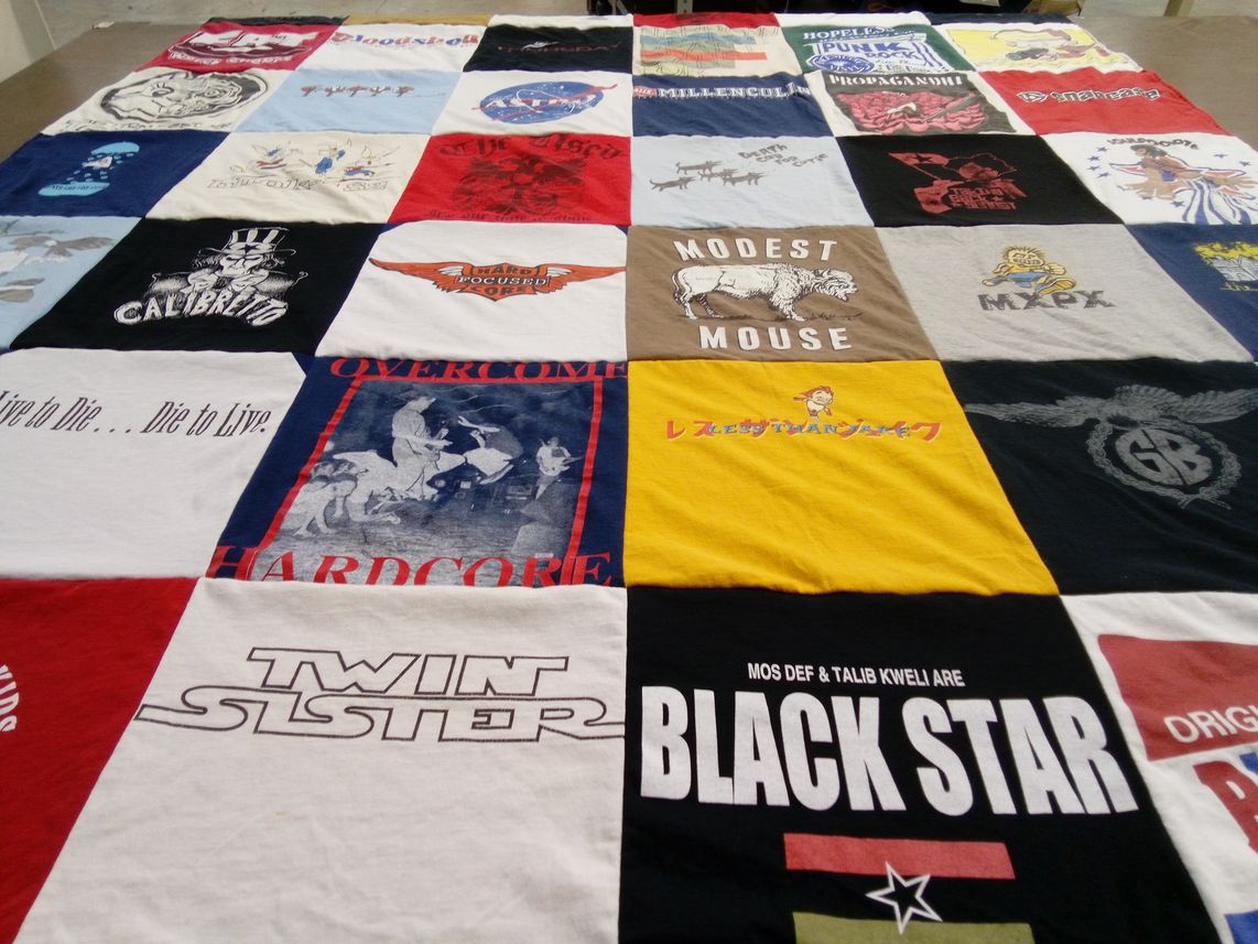 T-shirt quilt with music, bands themes by Theresa from MT