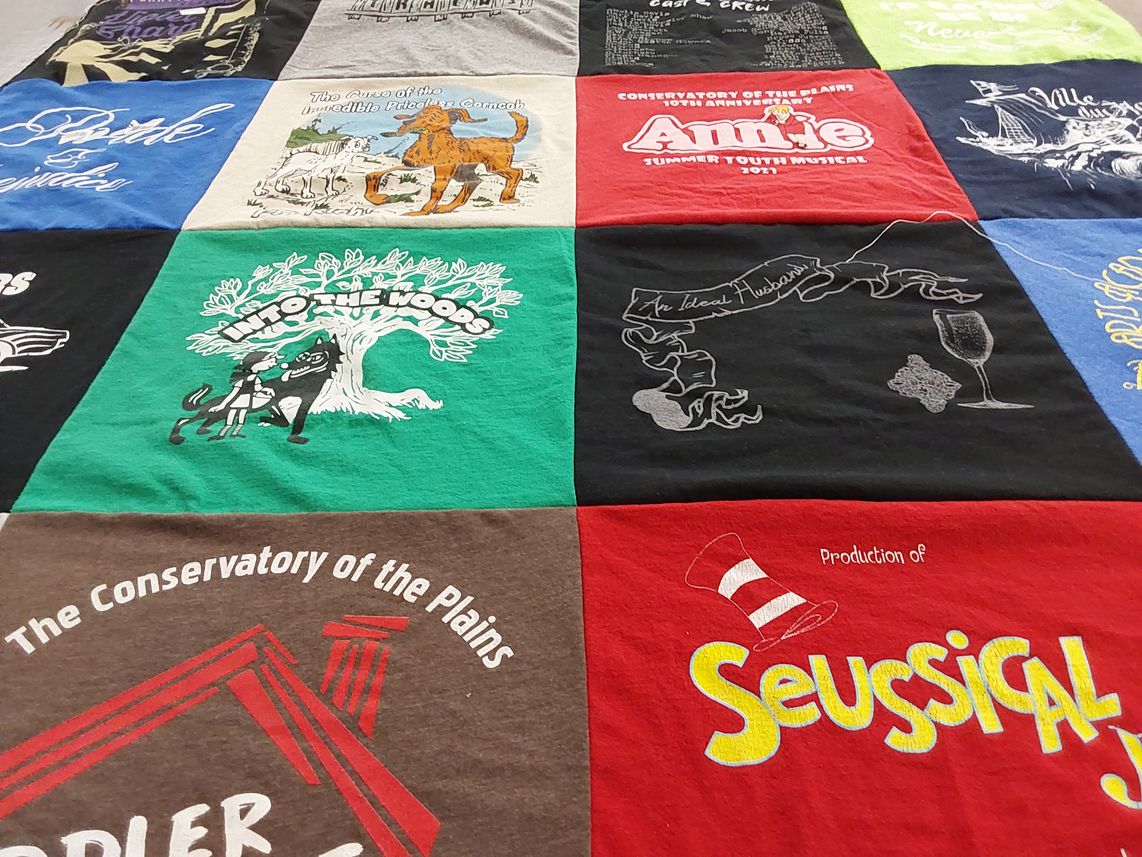 T-shirt quilt with theater, musicals themes by Lee Anne from TX