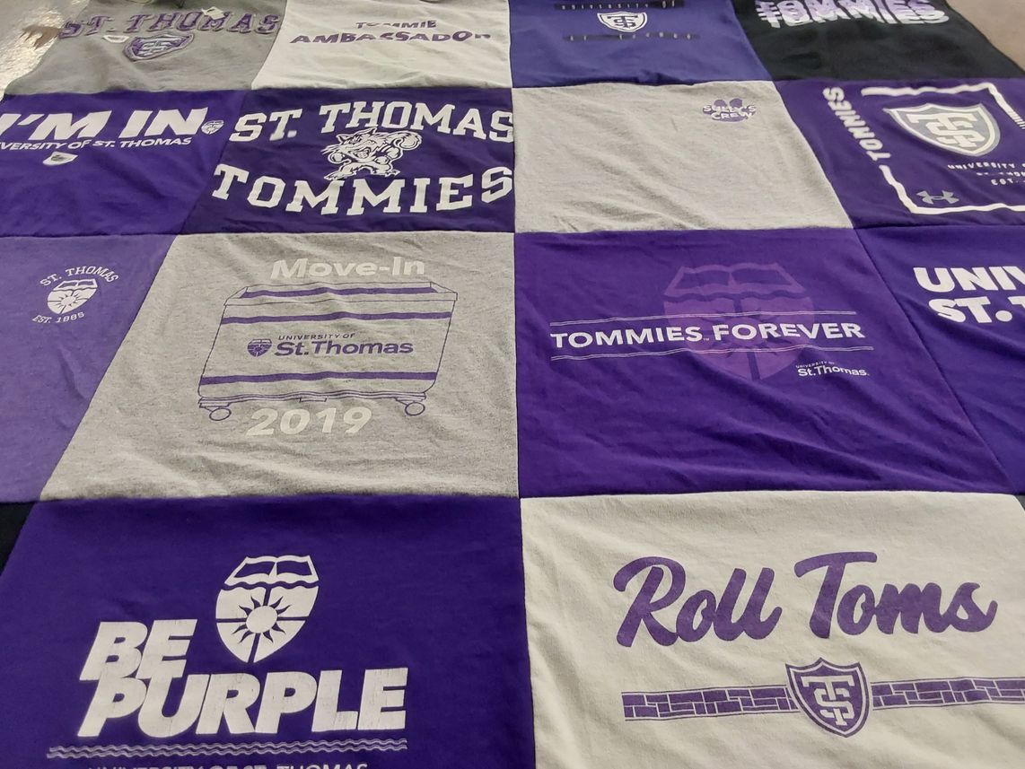 T-shirt quilt from university of st. thomas by Peggy from MN