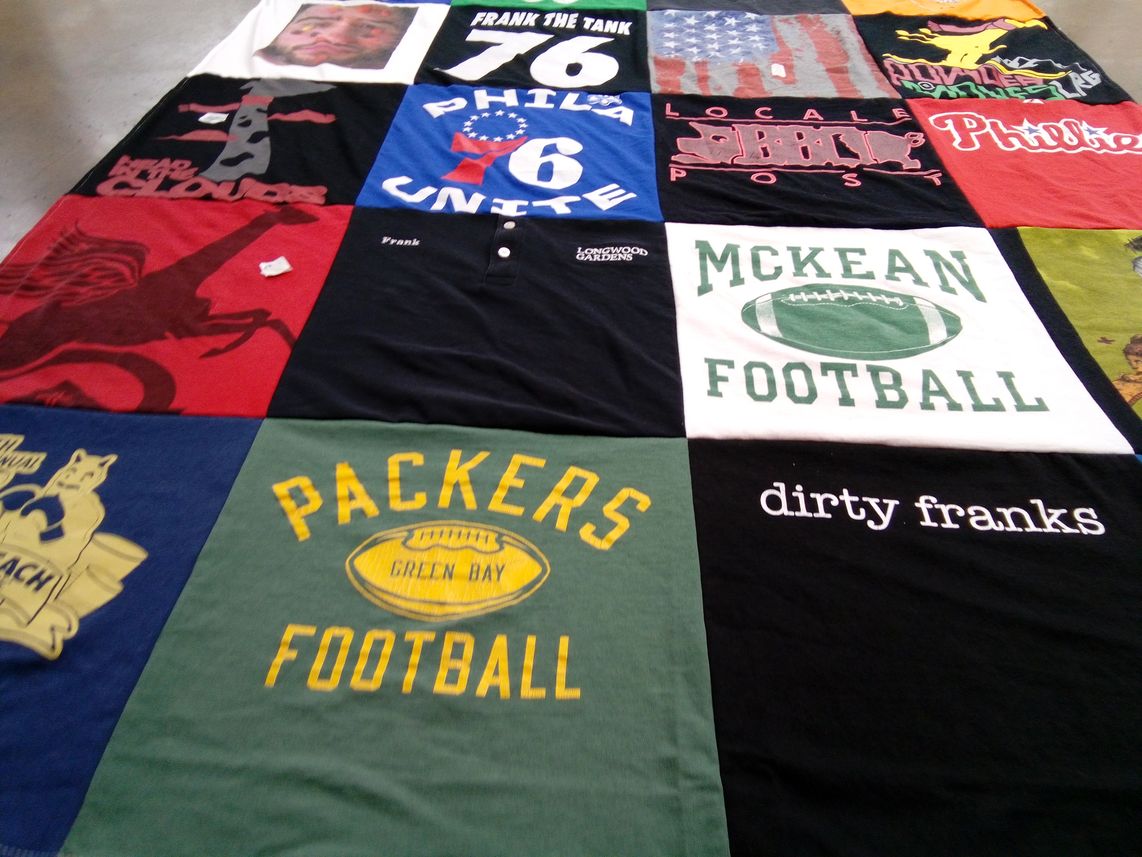 T-shirt quilt with football themes by Maryella from DE