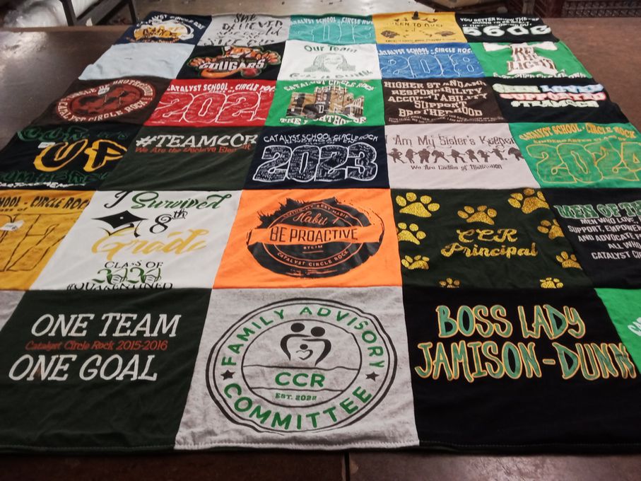 T-shirt quilt from catalyst school by Kathtyn from IL