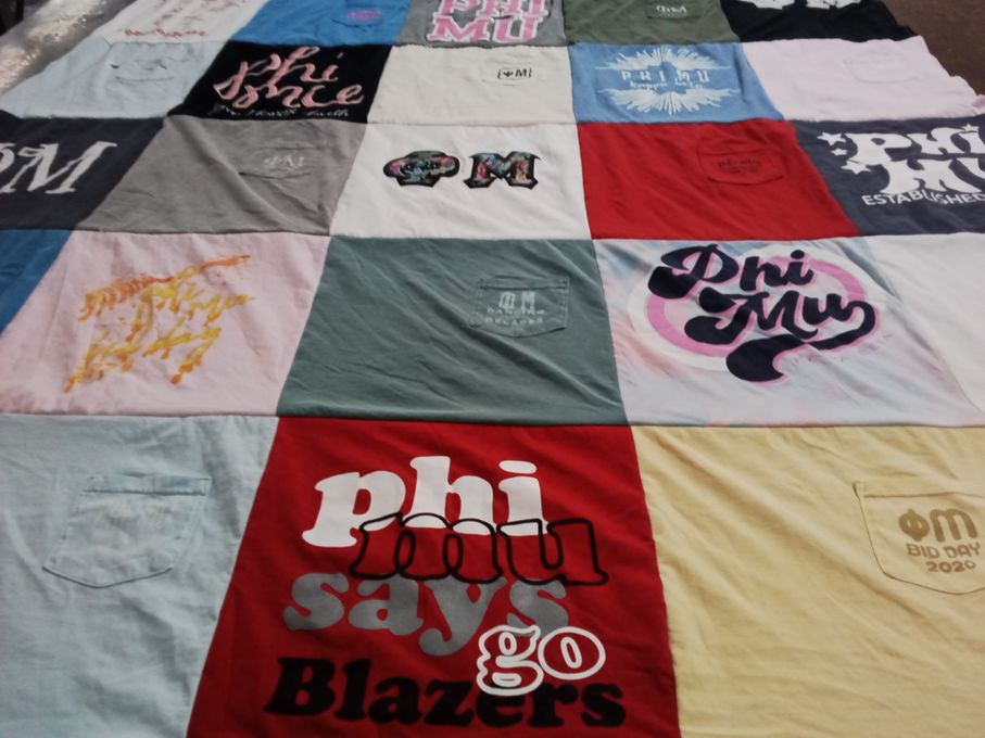 T-shirt quilt with sorority, college life themes by Kim from GA