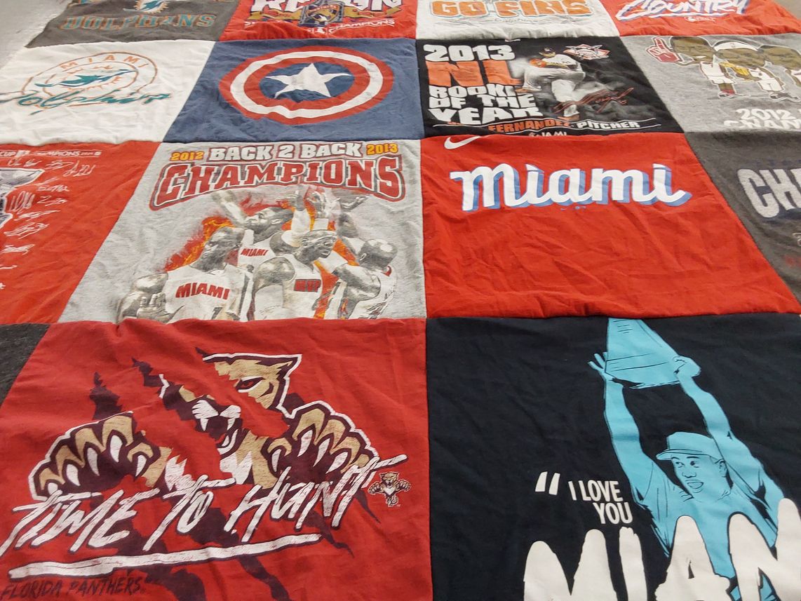 T-shirt quilt featuring miami dolphins, miami heat by Ramiro from FL