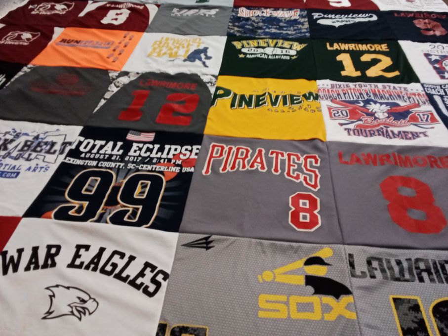 T-shirt quilt featuring pirates baseball team, war eagles by Jennifer from SC
