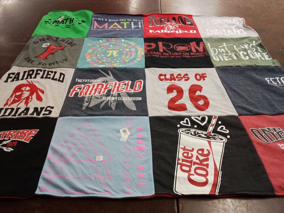 T-shirt quilt featuring fairfield indians by Julie from OH