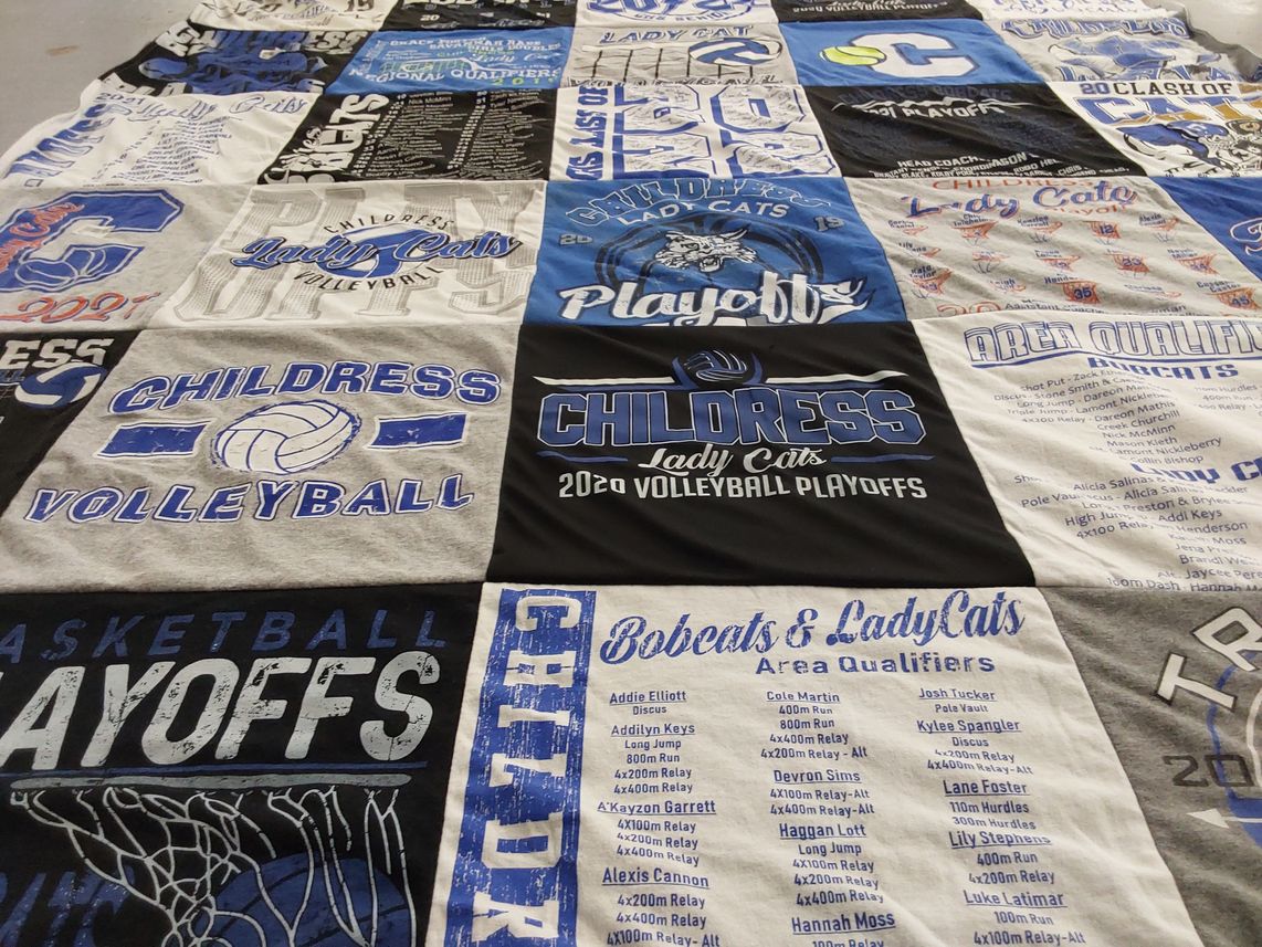 T-shirt quilt featuring childress lady cats, childress bobcats by Wendi from TX