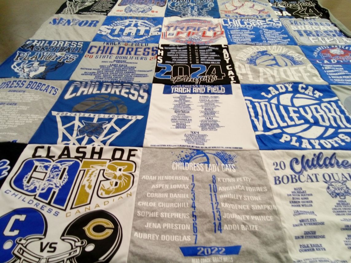 T-shirt quilt featuring childress bobcats, childress lady cats by Wendi from TX