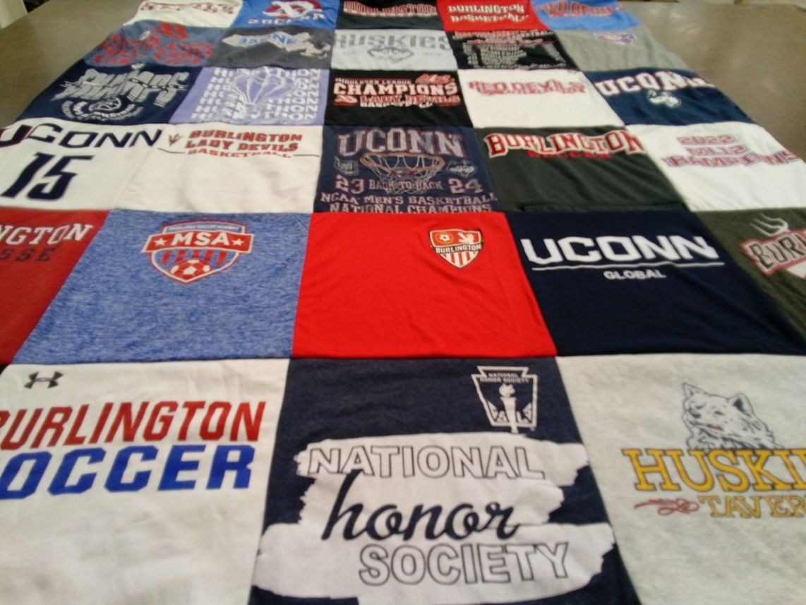 T-shirt quilt featuring burlington lady devils basketball, burlington soccer by Sarah from MA
