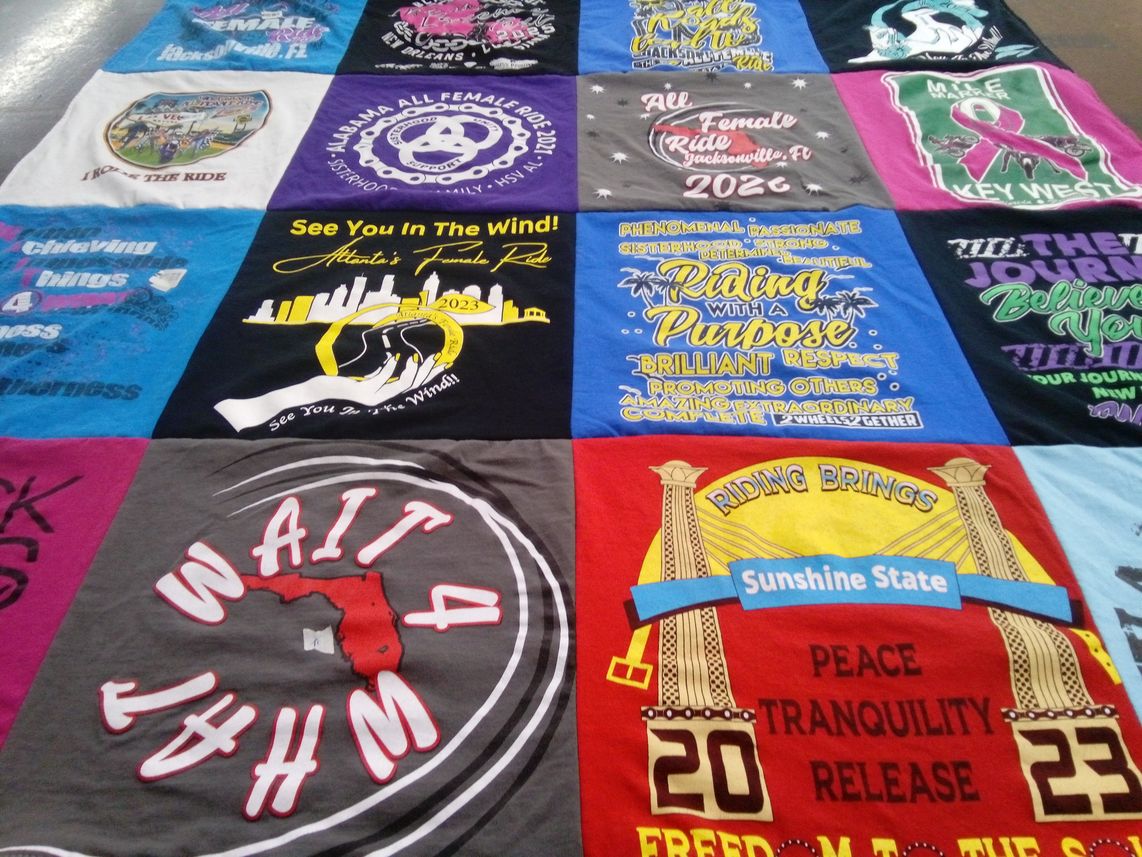 T-shirt quilt with motorcycling, community themes by Princess from FL