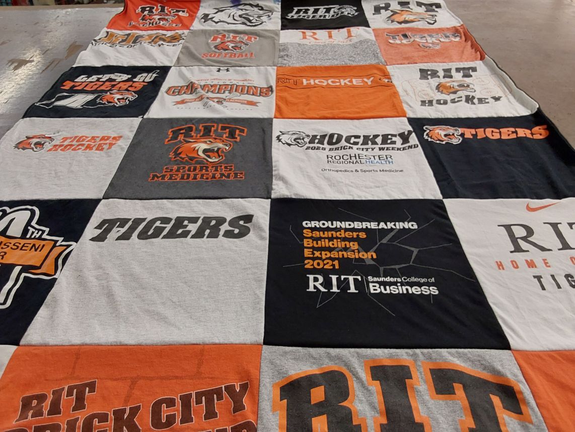 T-shirt quilt featuring rochester institute of technology tigers by Sarah from NY
