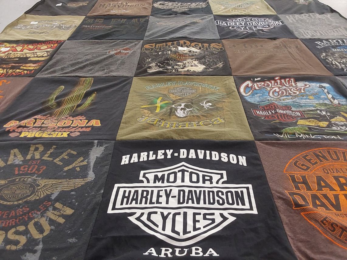 T-shirt quilt with motorcycles, travel themes by Larry from IL