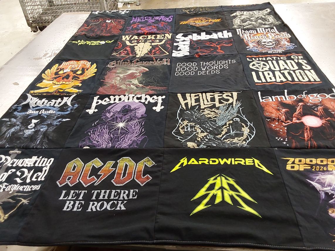 T-shirt quilt with heavy metal music, rock music themes by Doug from SC