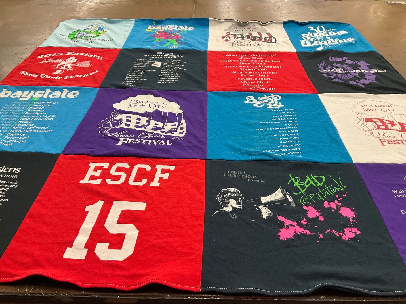 T-shirt quilt with music, choir themes by Tinson from MA