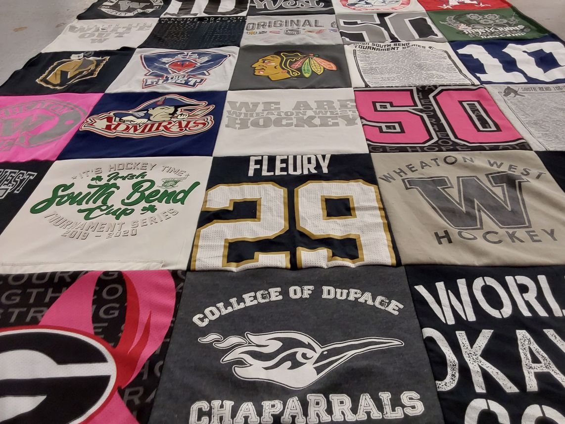T-shirt quilt featuring wheaton west hockey by Cherise from IL
