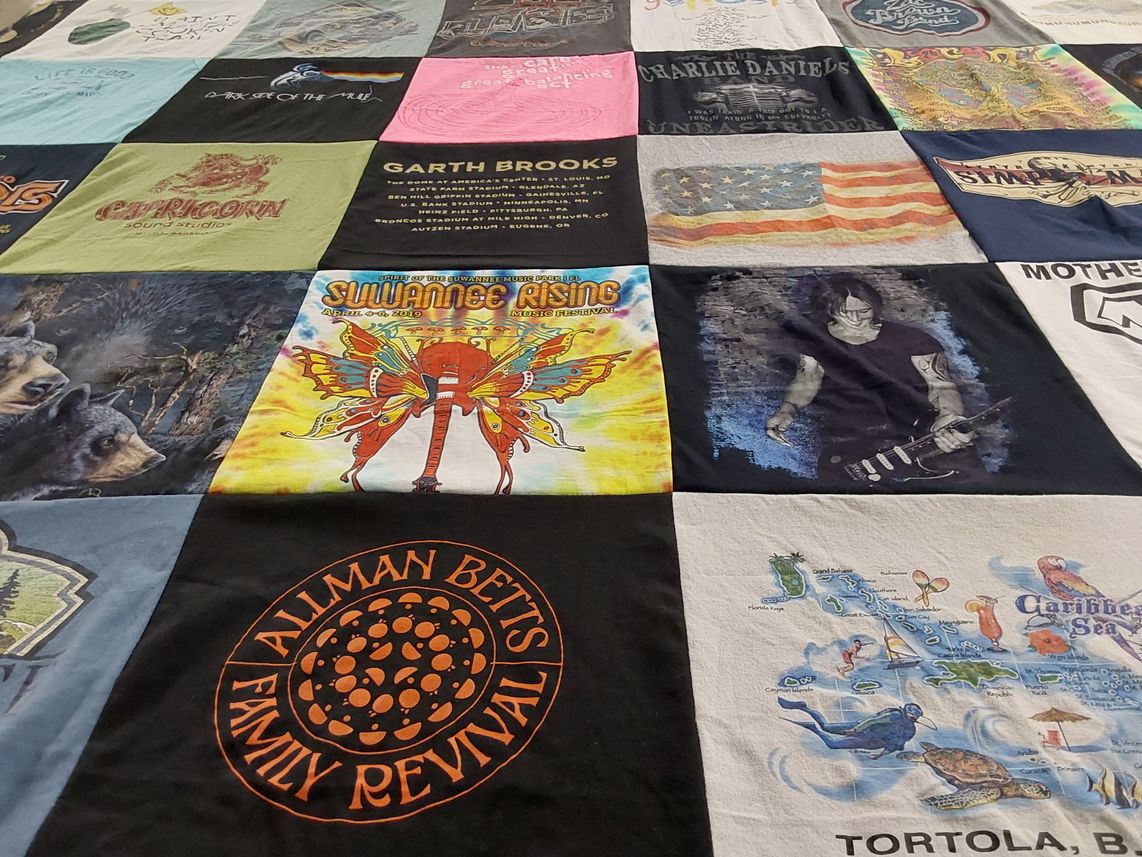 T-shirt quilt with music, festivals themes by Judy from VA
