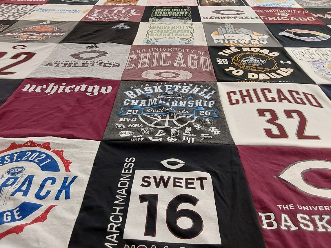 T-shirt quilt featuring university of chicago athletics, nyu men's basketball by Erica from NC