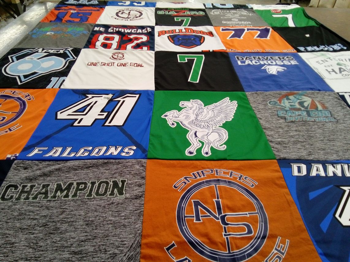 T-shirt quilt featuring falcons, snipers by Kirsten from MA