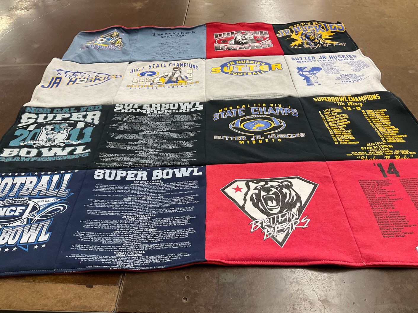 T-shirt quilt featuring sutter jr huskies, britain bears by Kelly from CA