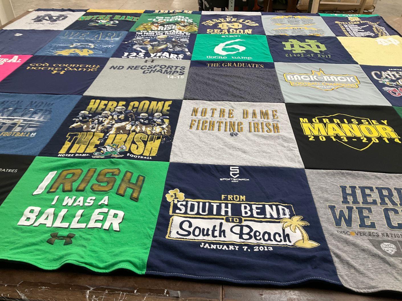 T-shirt quilt featuring notre dame fighting irish by Peter from NY