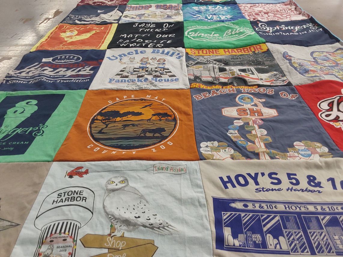 T-shirt quilt with beach, tourism themes by Tara from NJ