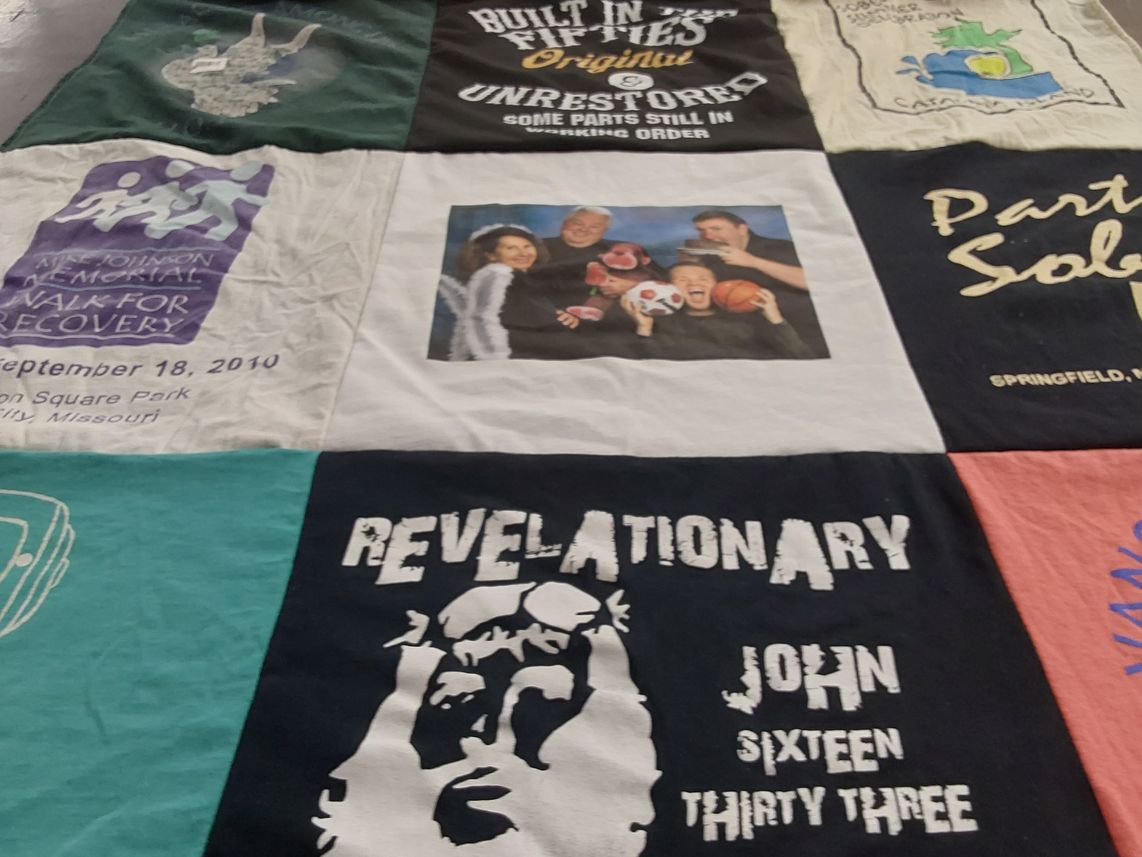 T-shirt quilt with recovery, art themes by Ruth from MO