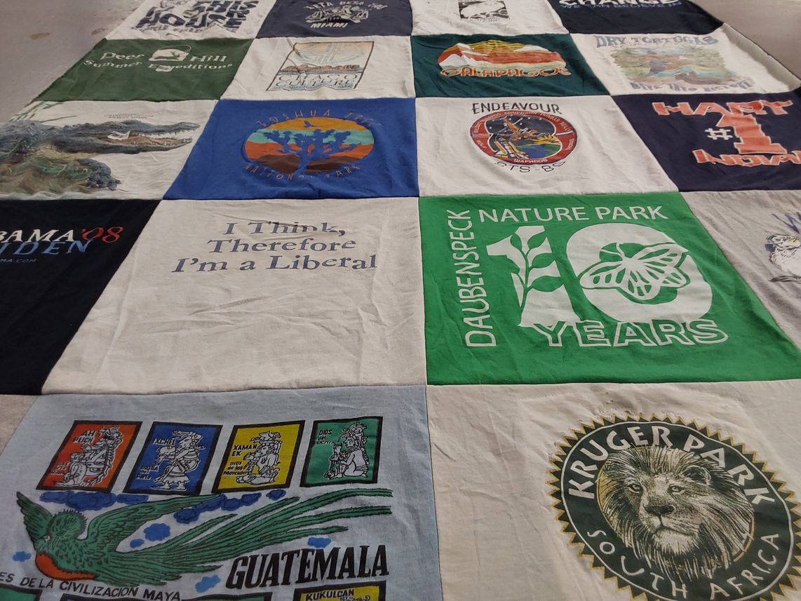 T-shirt quilt with politics, nature themes by Sara from IN