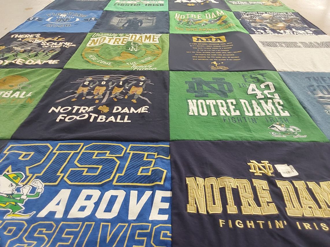 T-shirt quilt featuring notre dame football by Beth from NC