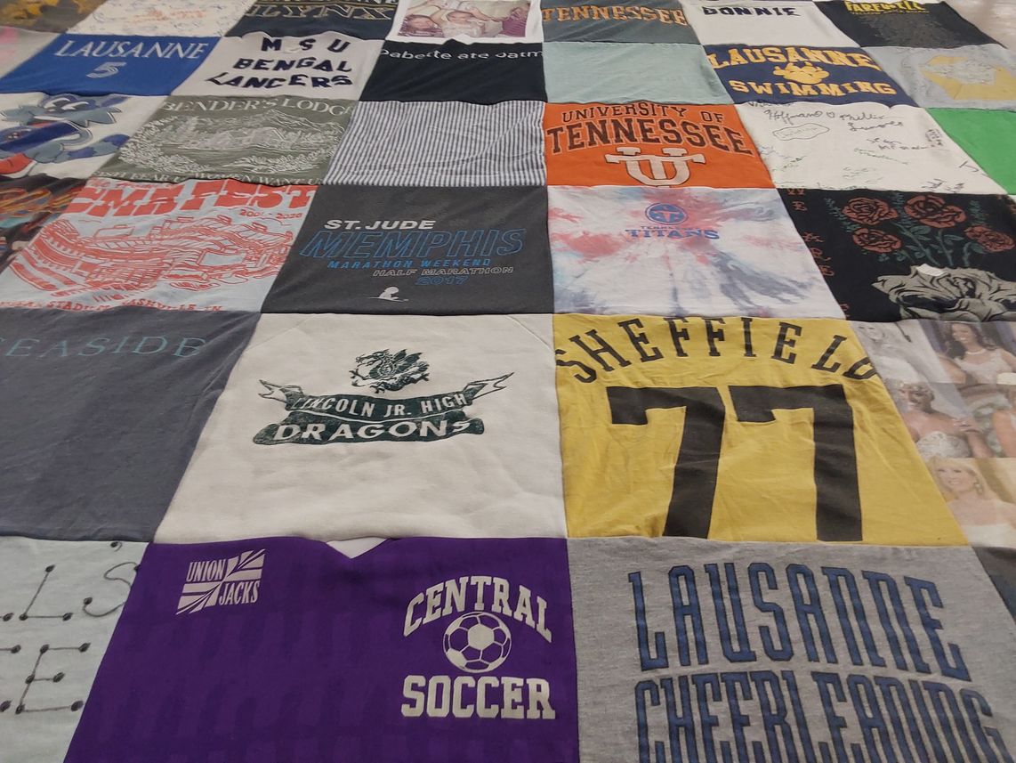 T-shirt quilt featuring lausanne cheerleading, lincoln junior high school by Julia from TN
