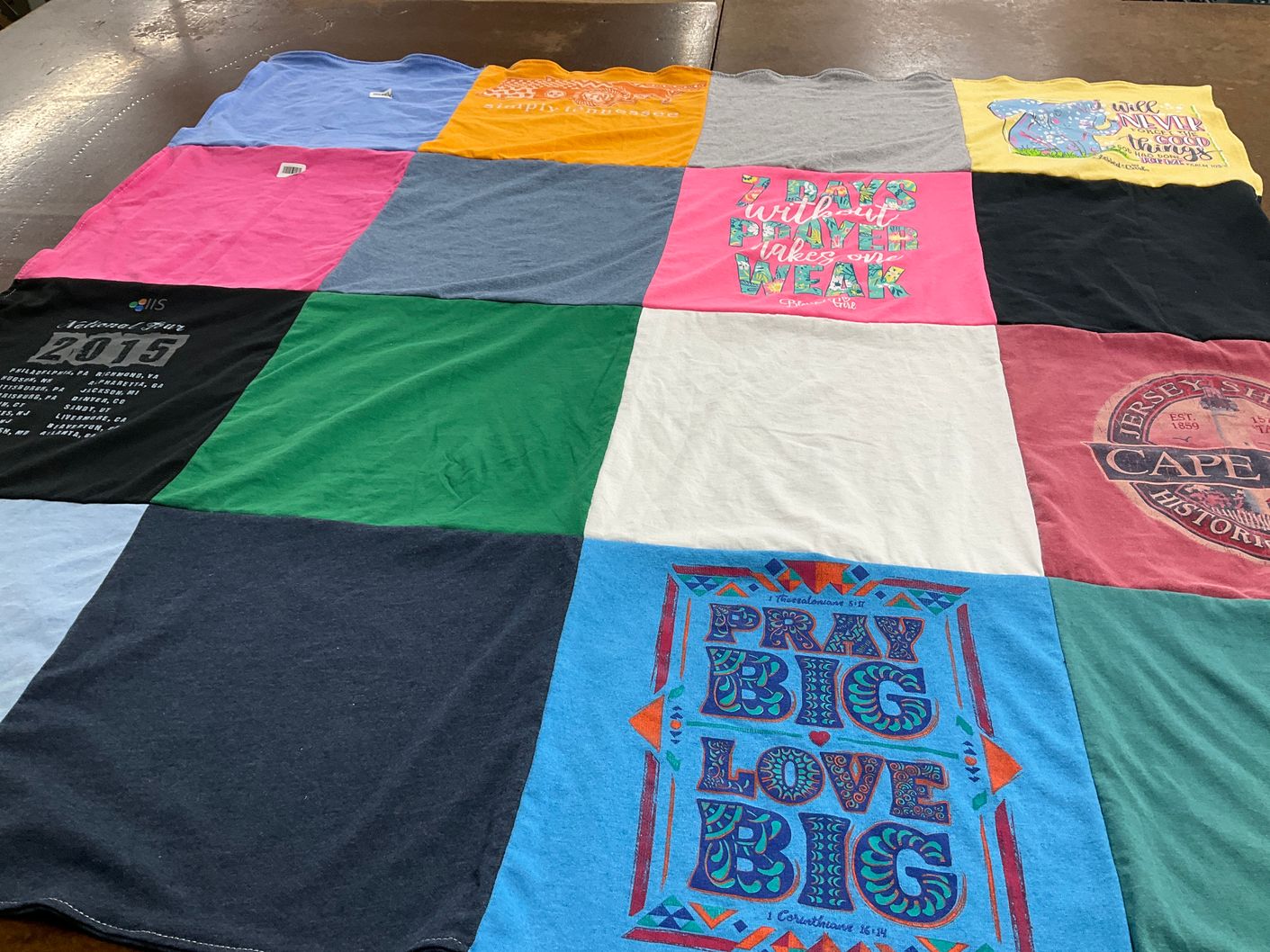 T-shirt quilt with faith, motivational phrases themes by Janice from PA