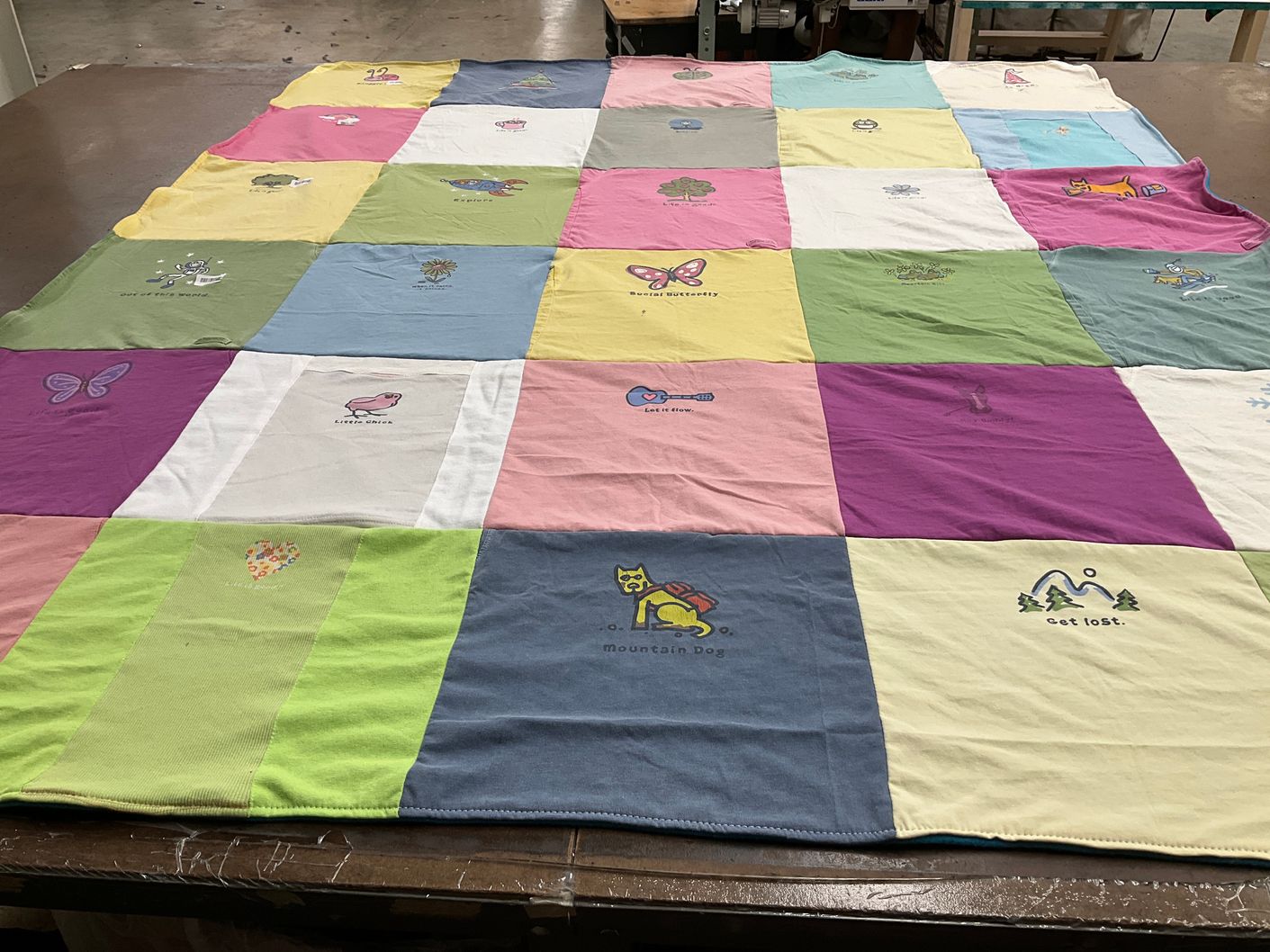 T-shirt quilt with nature, outdoor activities themes by Jessica from CO