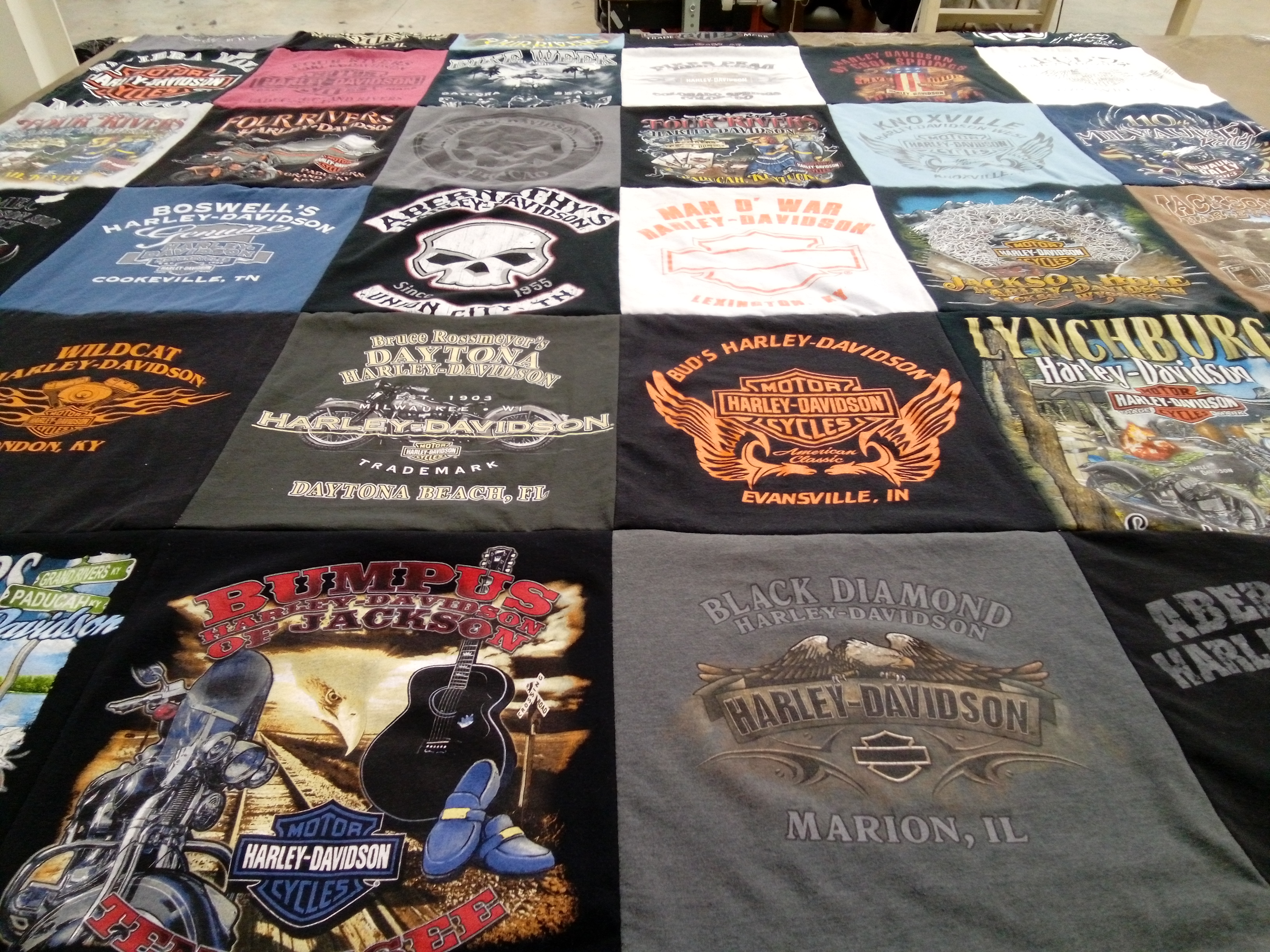 T-shirt quilt with motorcycles, biker culture themes by David from KY