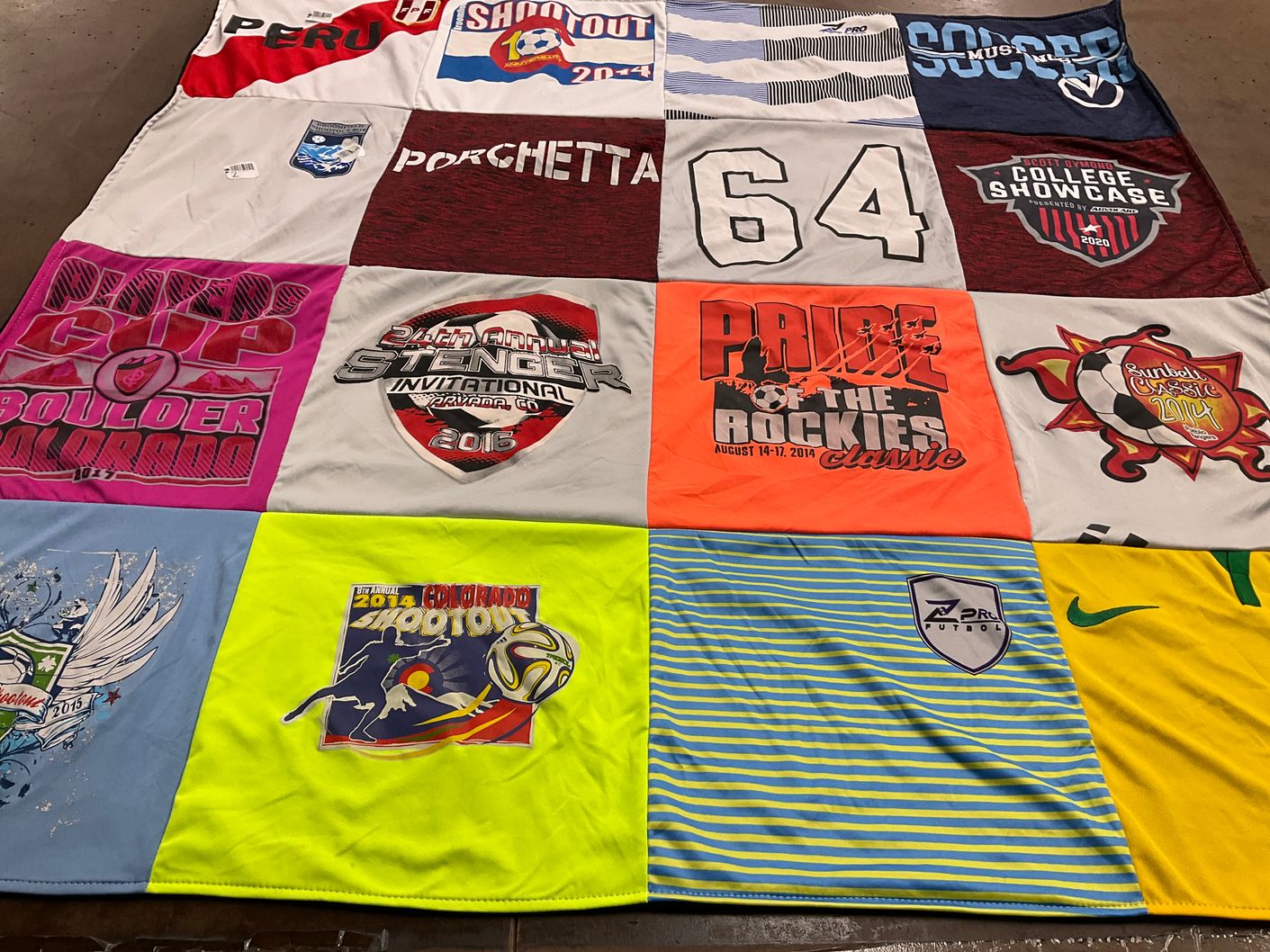 T-shirt quilt with soccer, sports themes by Danielle from CO