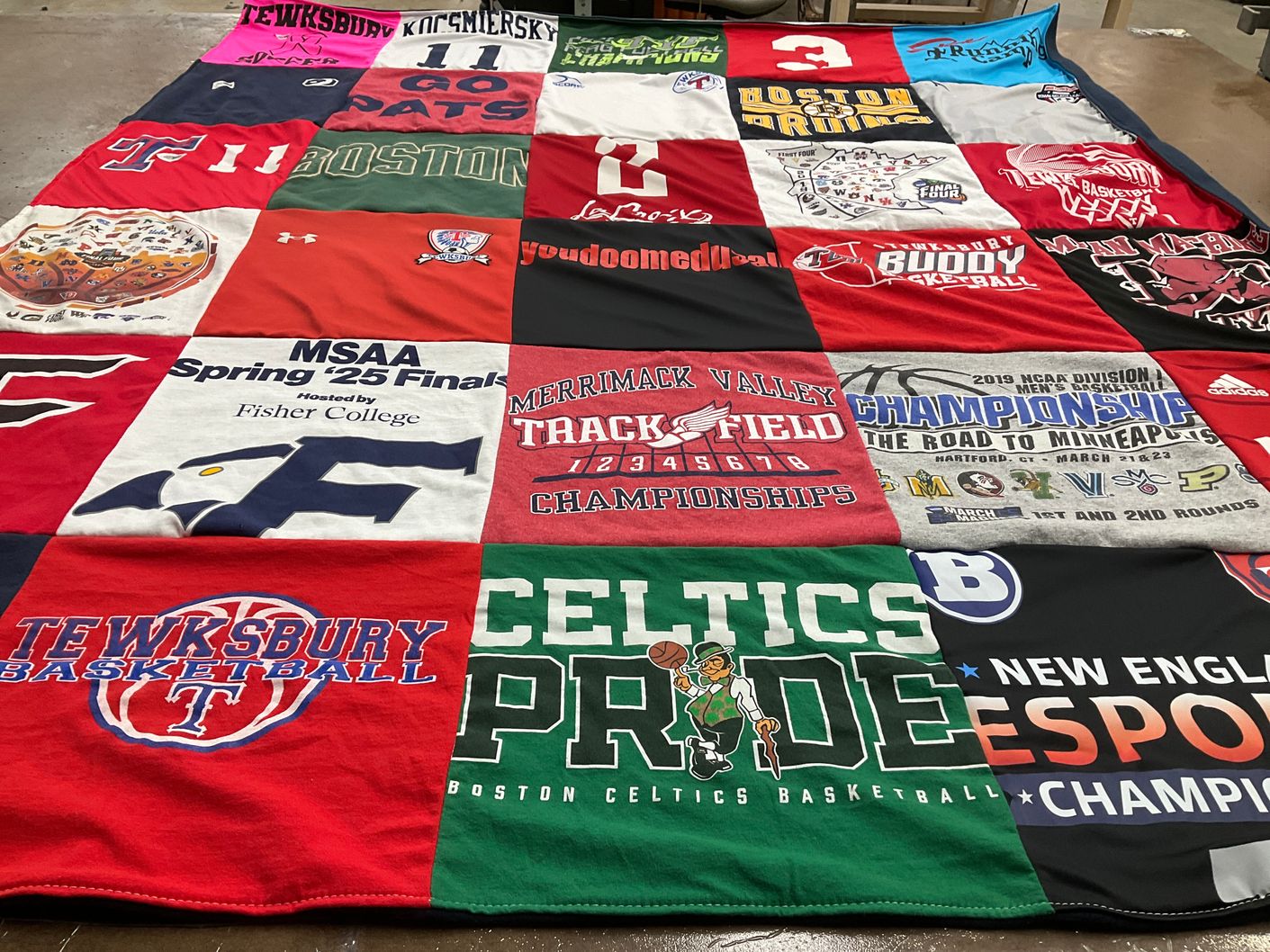 T-shirt quilt featuring boston celtics, tewksbury basketball by Jennifer from MA