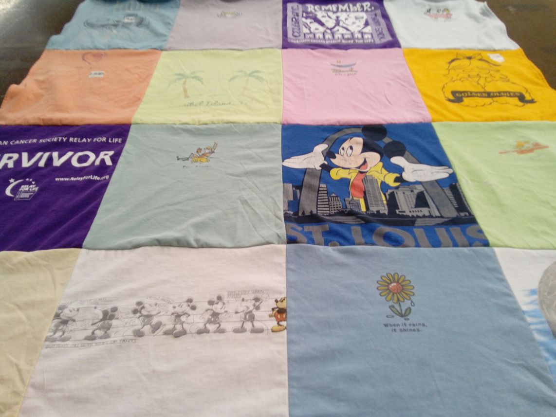 T-shirt quilt with disney, travel themes by Tricia from MO