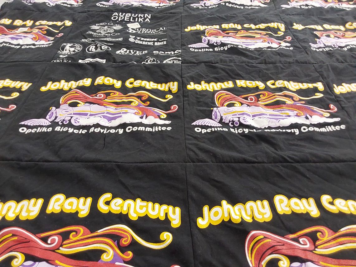 T-shirt quilt with cycling, bicycles themes by Shirley from AL